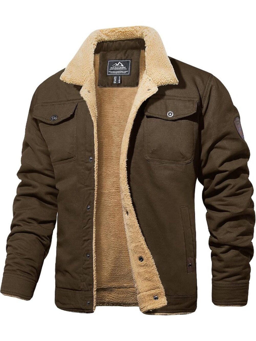 Mens Coffee Sherpa Fleece Jacket Winter Cotton Truck Coat Warm Casual Outerwear